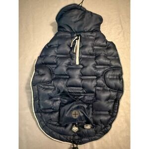 Arcadia Trail Navy Adjustable Dog Coat Puffer Jacket Silver Lining Medium FA21